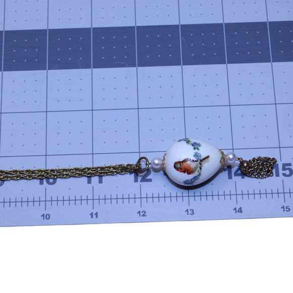Vintage Handmade Quail Egg Pendant Necklace Birds Flowers Tassel Gold Tone 24" - Picture 8 of 8